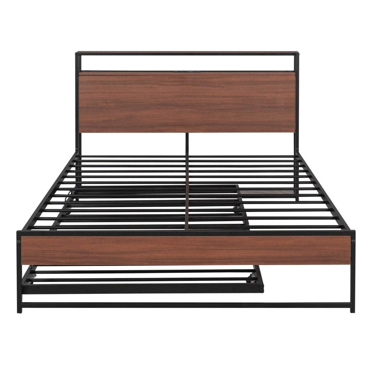 Full Metal Platform Bed Frame With Trundle USB Ports - Sleep Galleria