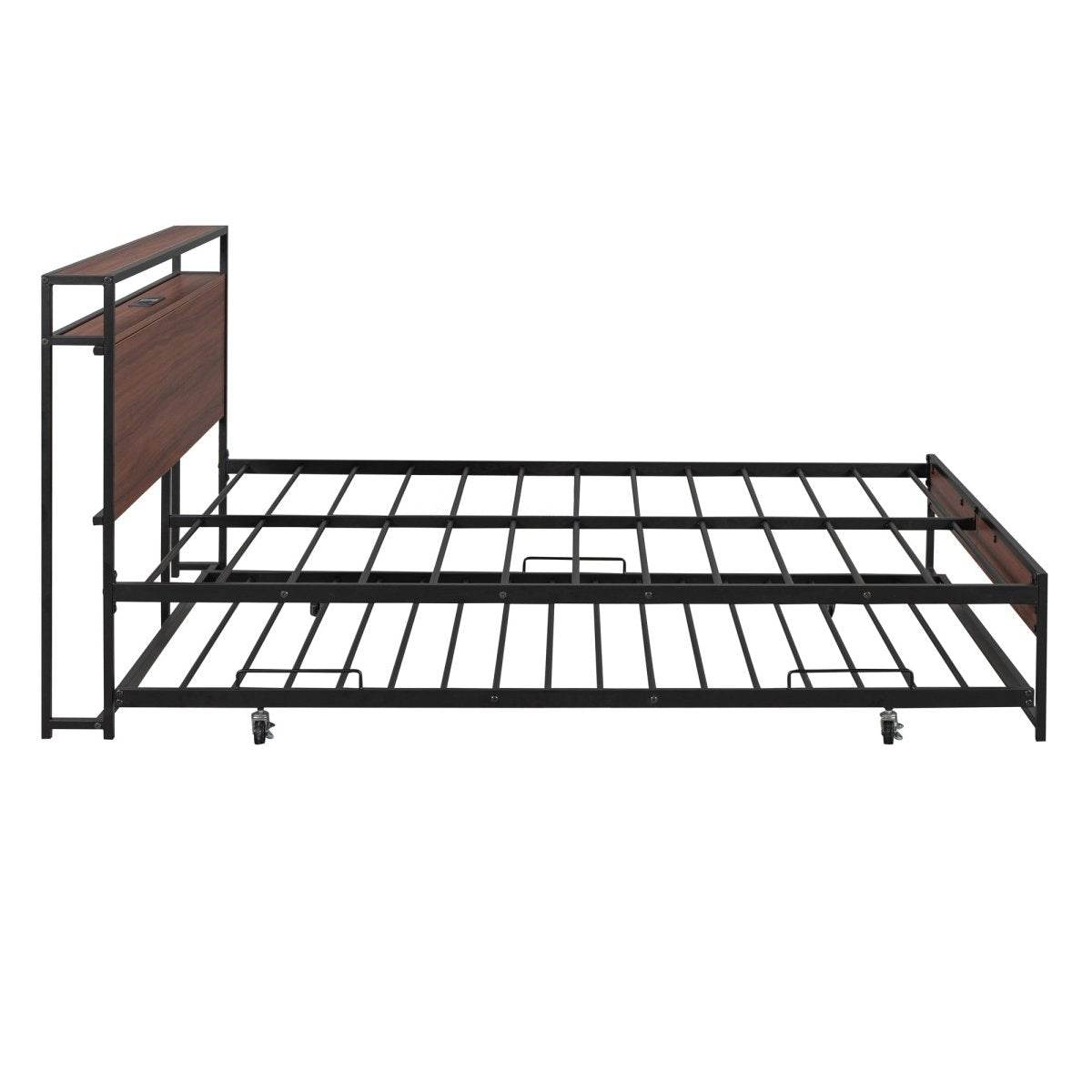 Full Metal Platform Bed Frame With Trundle USB Ports - Sleep Galleria