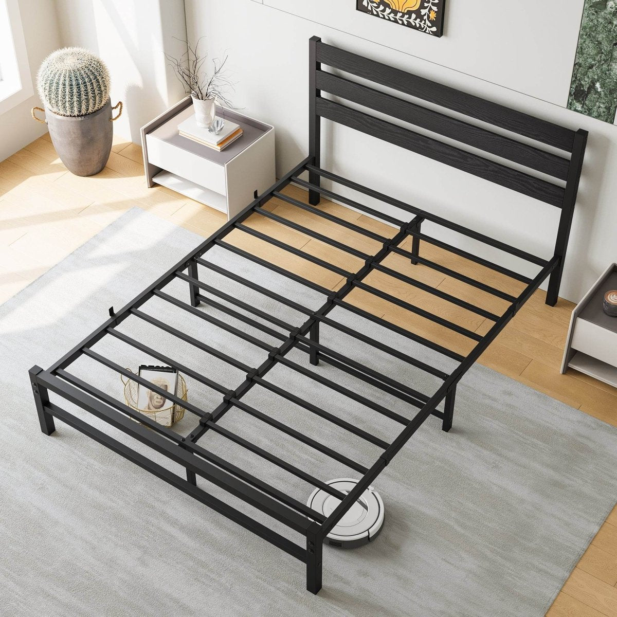 Full Metal Rustic Industrial Full Bed Frame - Driftwood - Omega Lifestyles
