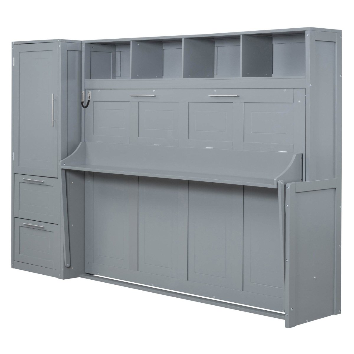 Full Murphy Bed With Closet Drawers Storage Gray Full - Driftwood - Omega Lifestyles