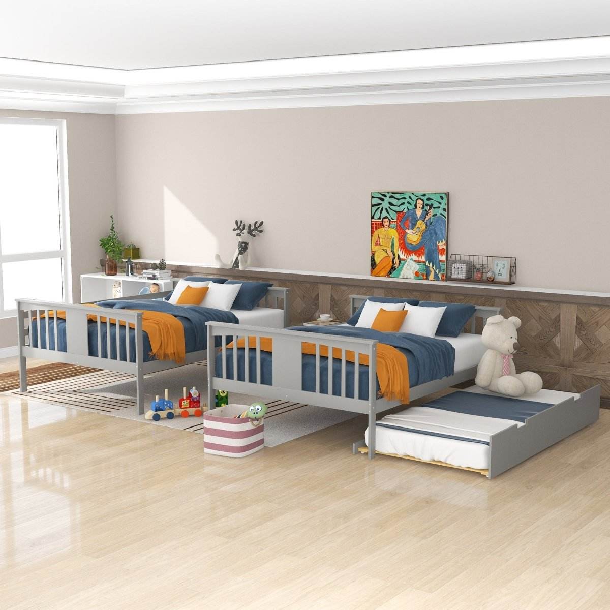 Full Over Full Bunk Bed With Twin Trundle Ladder - Sleep Galleria