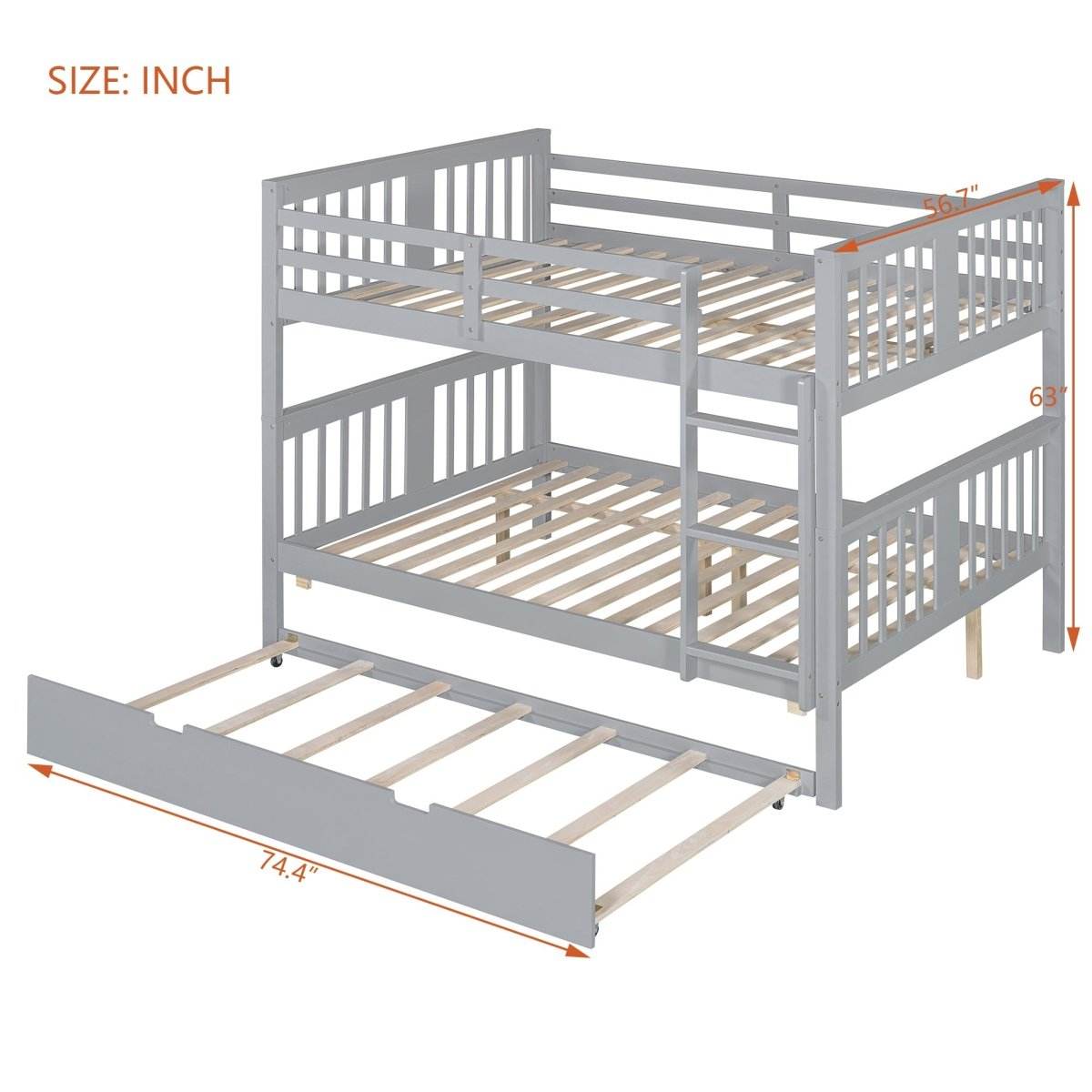 Full Over Full Bunk Bed With Twin Trundle Ladder - Sleep Galleria