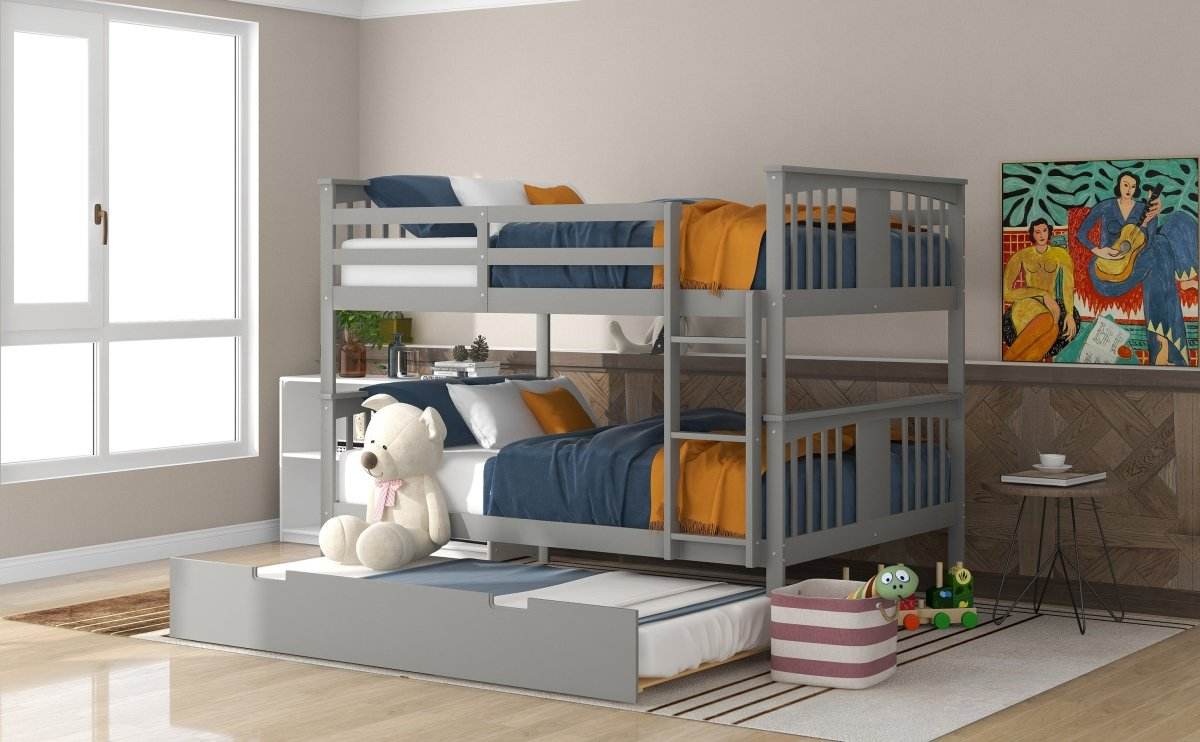 Full Over Full Bunk Bed With Twin Trundle Ladder - Sleep Galleria