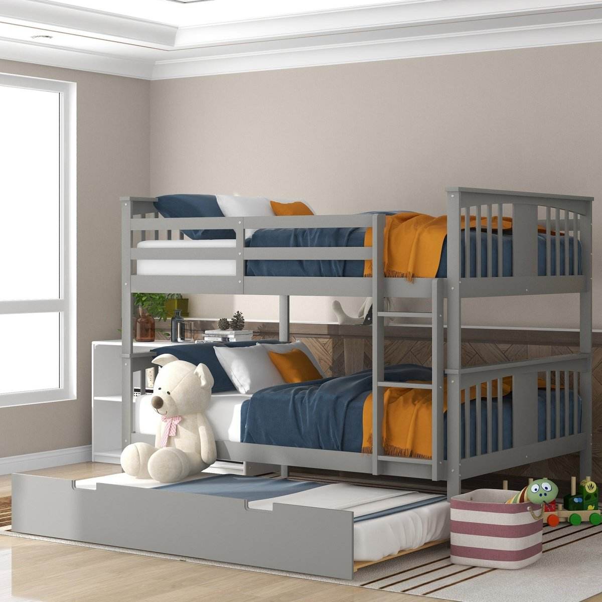 Full Over Full Bunk Bed With Twin Trundle Ladder - Sleep Galleria