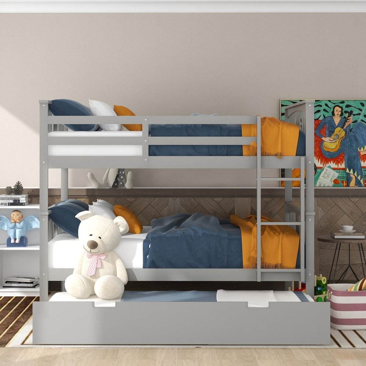 Full Over Full Bunk Bed With Twin Trundle Ladder - Sleep Galleria