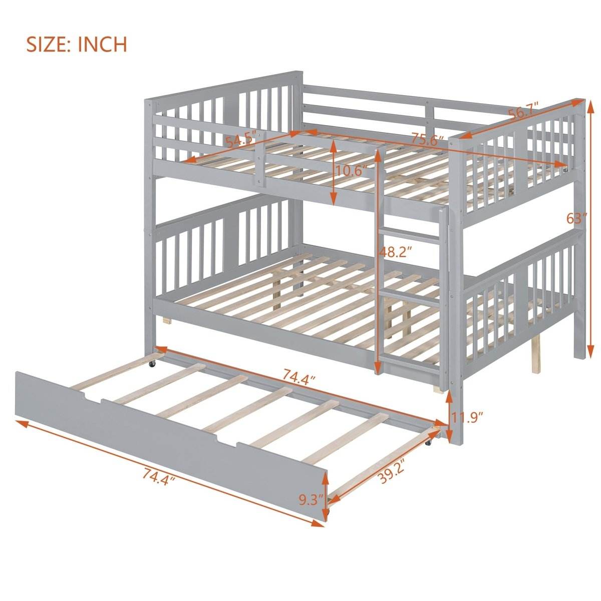 Full Over Full Bunk Bed With Twin Trundle Ladder - Sleep Galleria