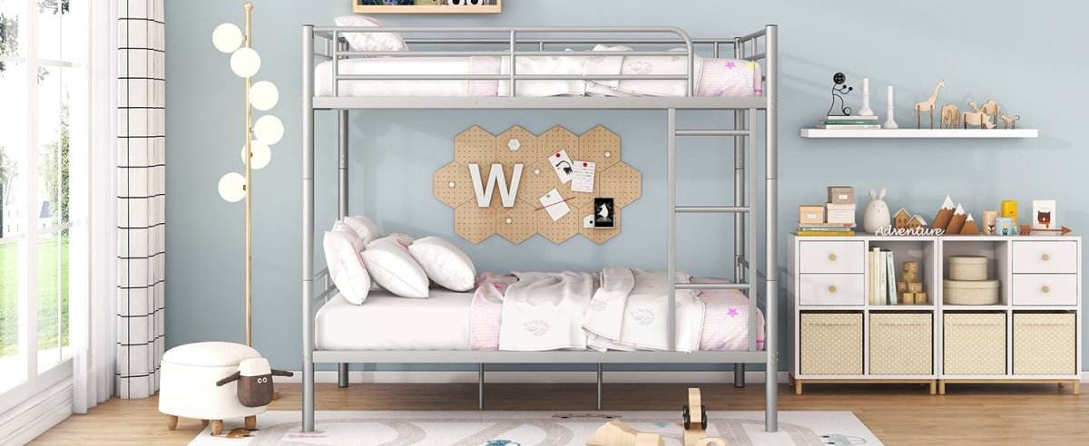 Full Over Full Iron Frame Silver Bunk Bed - Sleep Galleria