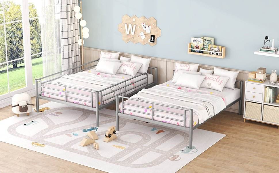 Full Over Full Iron Frame Silver Bunk Bed - Sleep Galleria