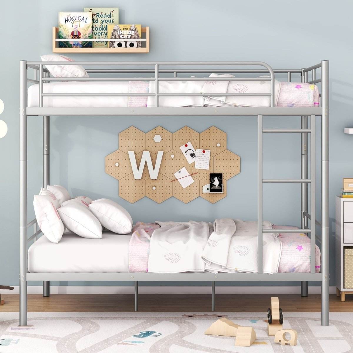 Full Over Full Iron Frame Silver Bunk Bed - Sleep Galleria