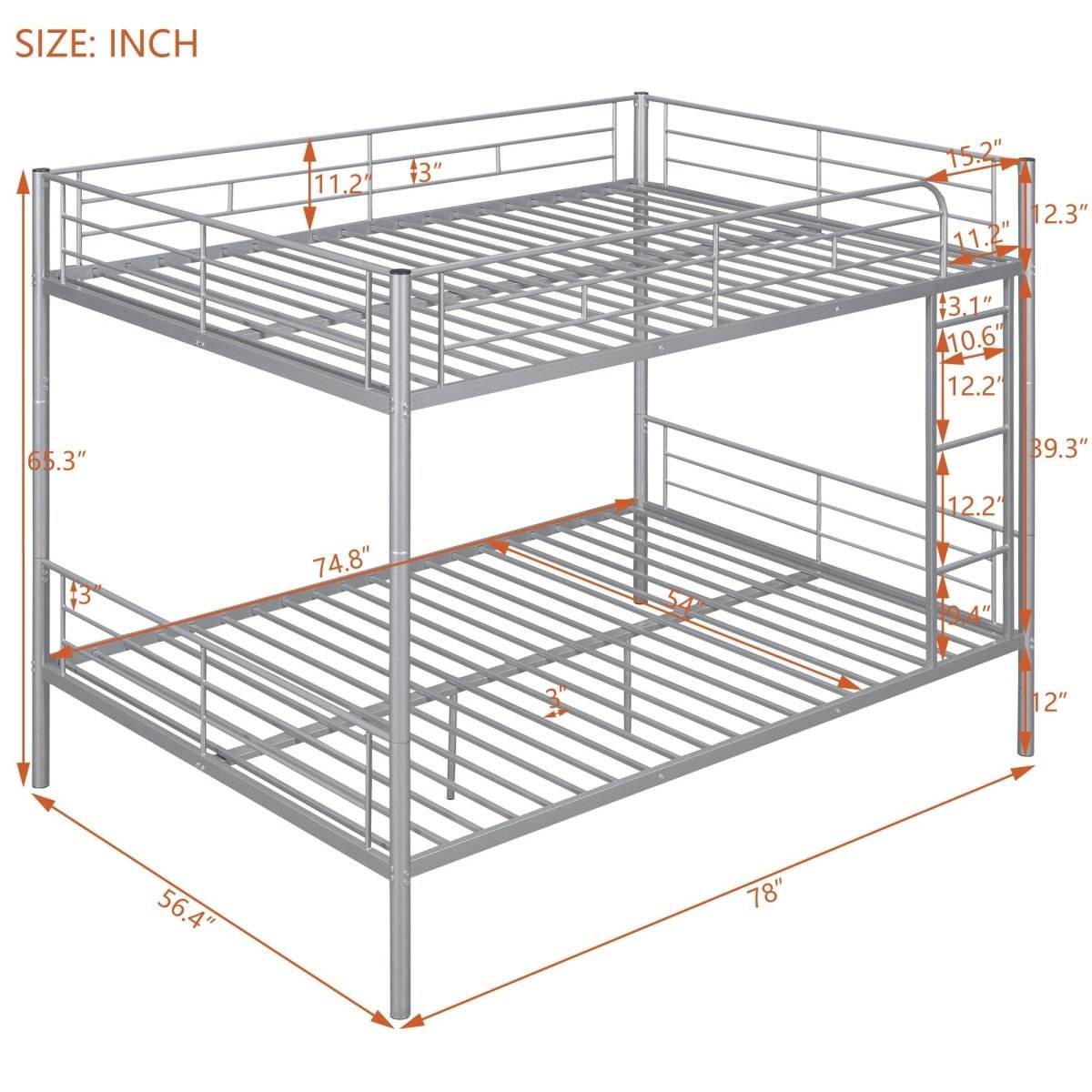 Full Over Full Iron Frame Silver Bunk Bed - Sleep Galleria