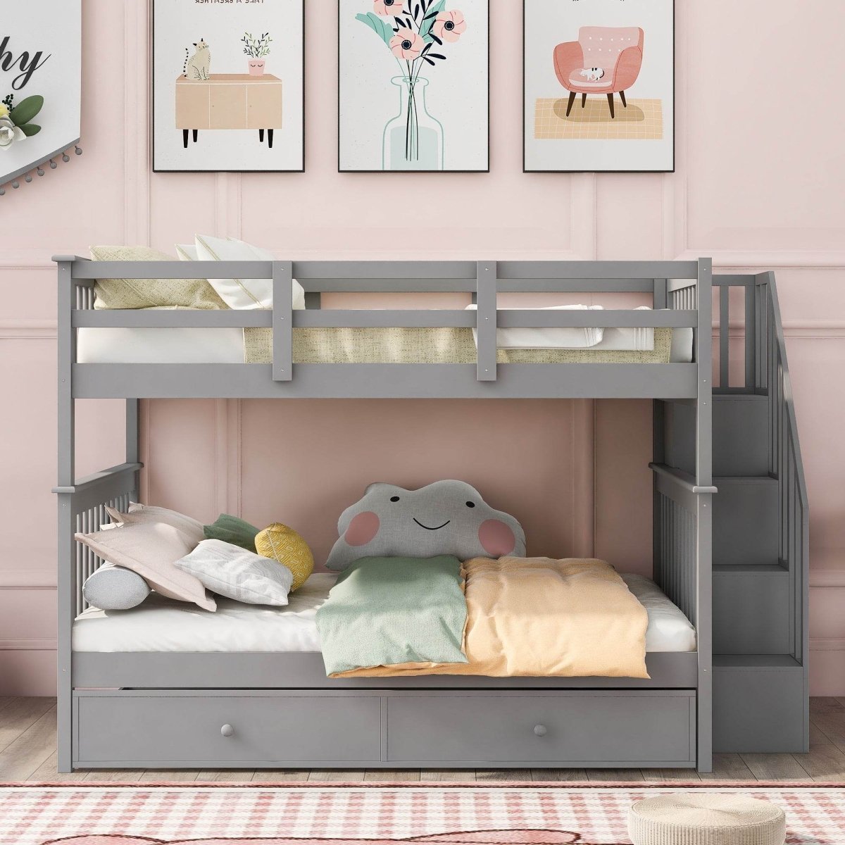 Full Over Full Solid Wood Bunk Bed With Trundle - Sleep Galleria