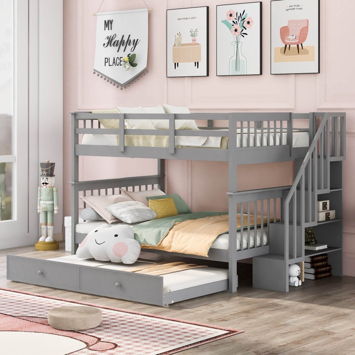 Full Over Full Solid Wood Bunk Bed With Trundle - Sleep Galleria