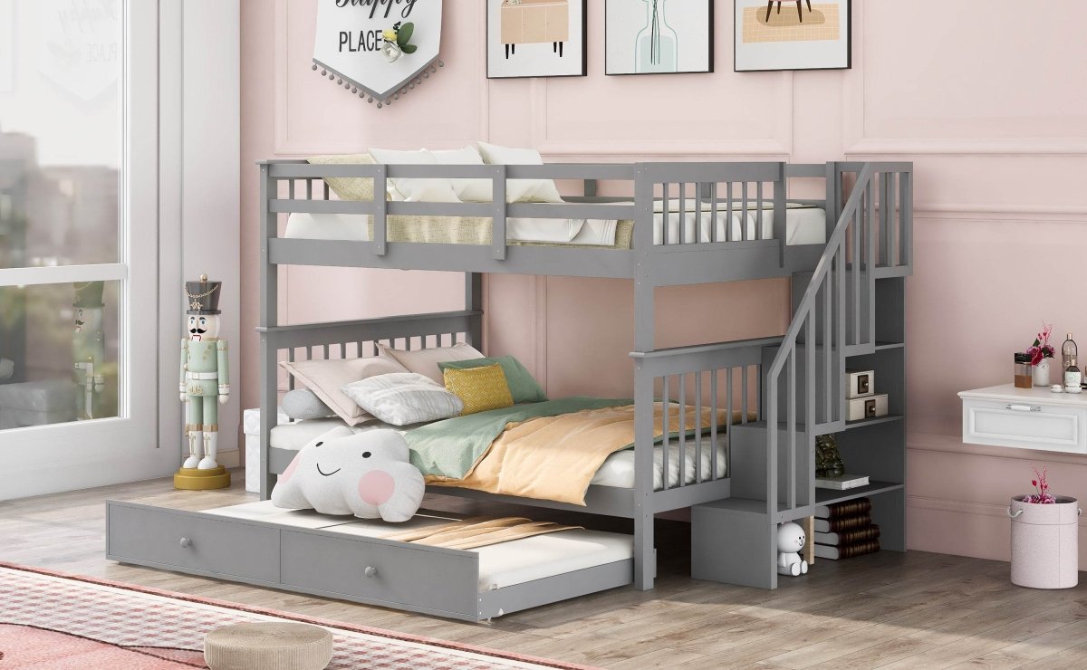 Full Over Full Solid Wood Bunk Bed With Trundle - Sleep Galleria