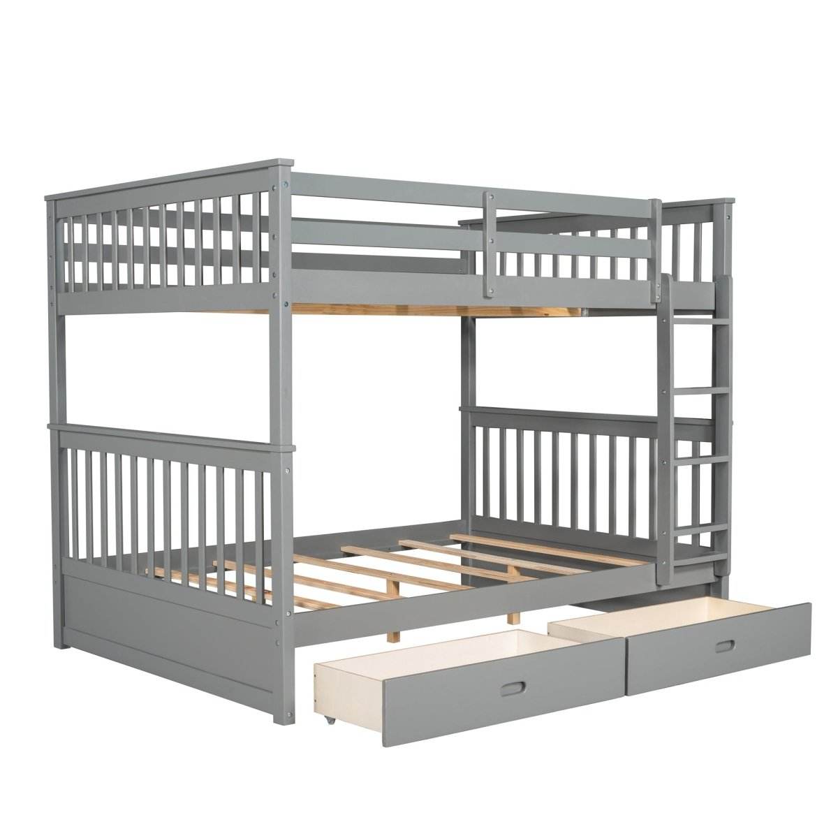 Full-Over-Full Solid Wood Gray Bunk Bed With Storage Drawers - Sleep Galleria