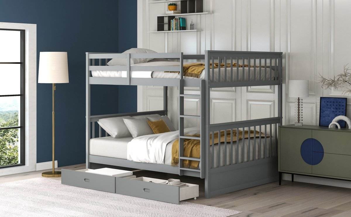 Full-Over-Full Solid Wood Gray Bunk Bed With Storage Drawers - Sleep Galleria