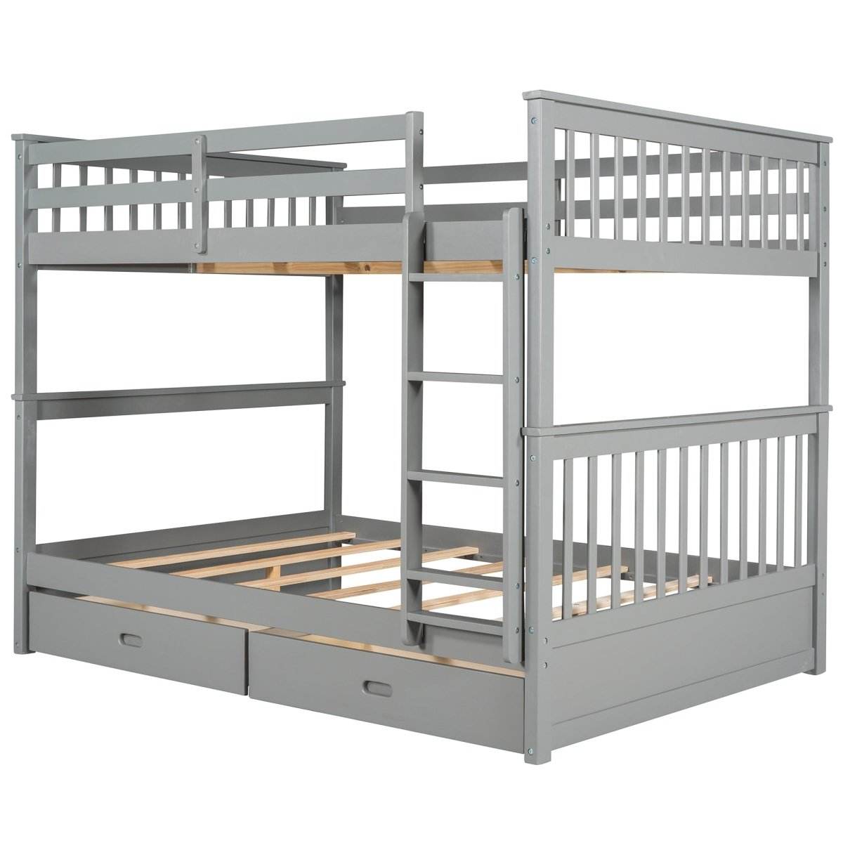 Full-Over-Full Solid Wood Gray Bunk Bed With Storage Drawers - Sleep Galleria