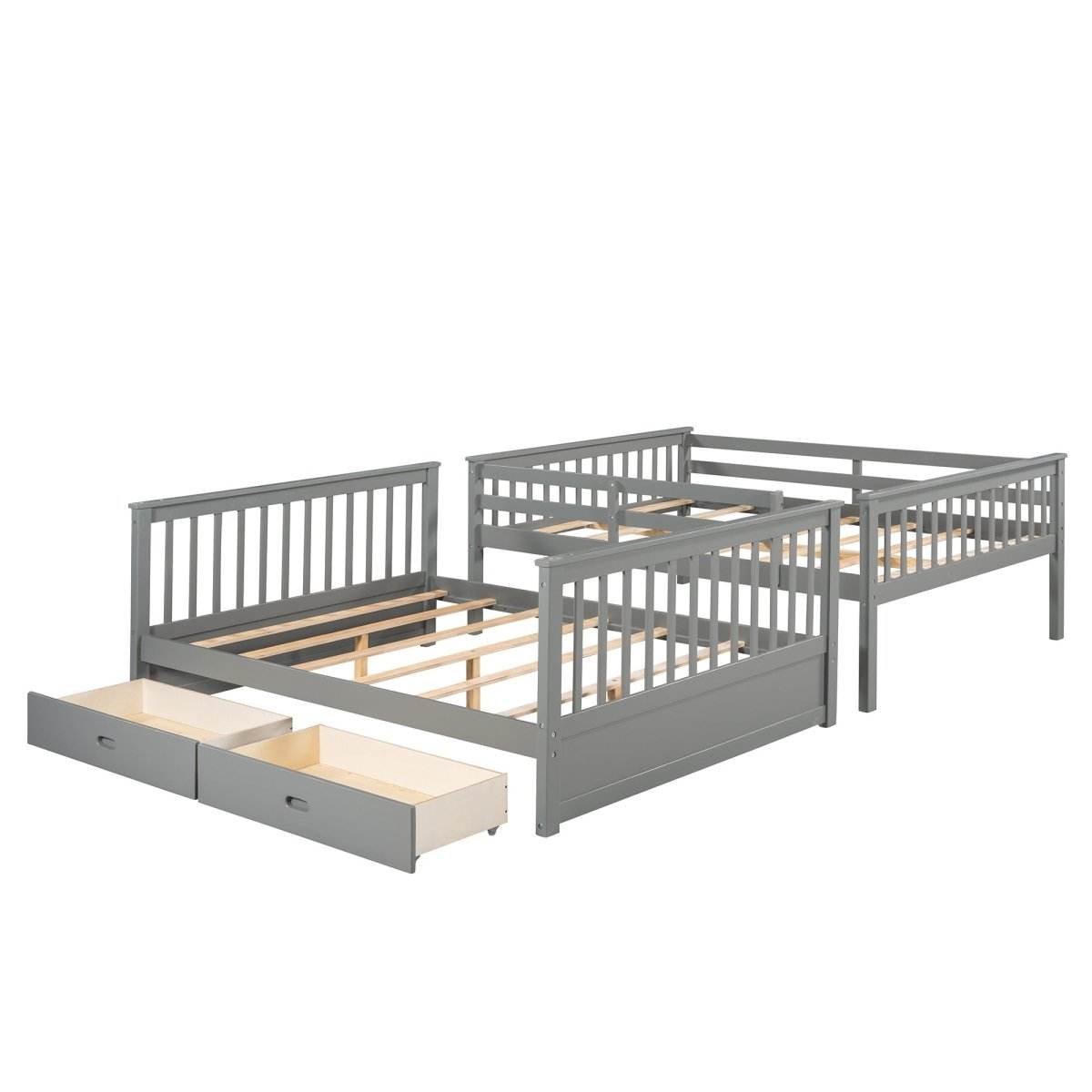 Full-Over-Full Solid Wood Gray Bunk Bed With Storage Drawers - Sleep Galleria