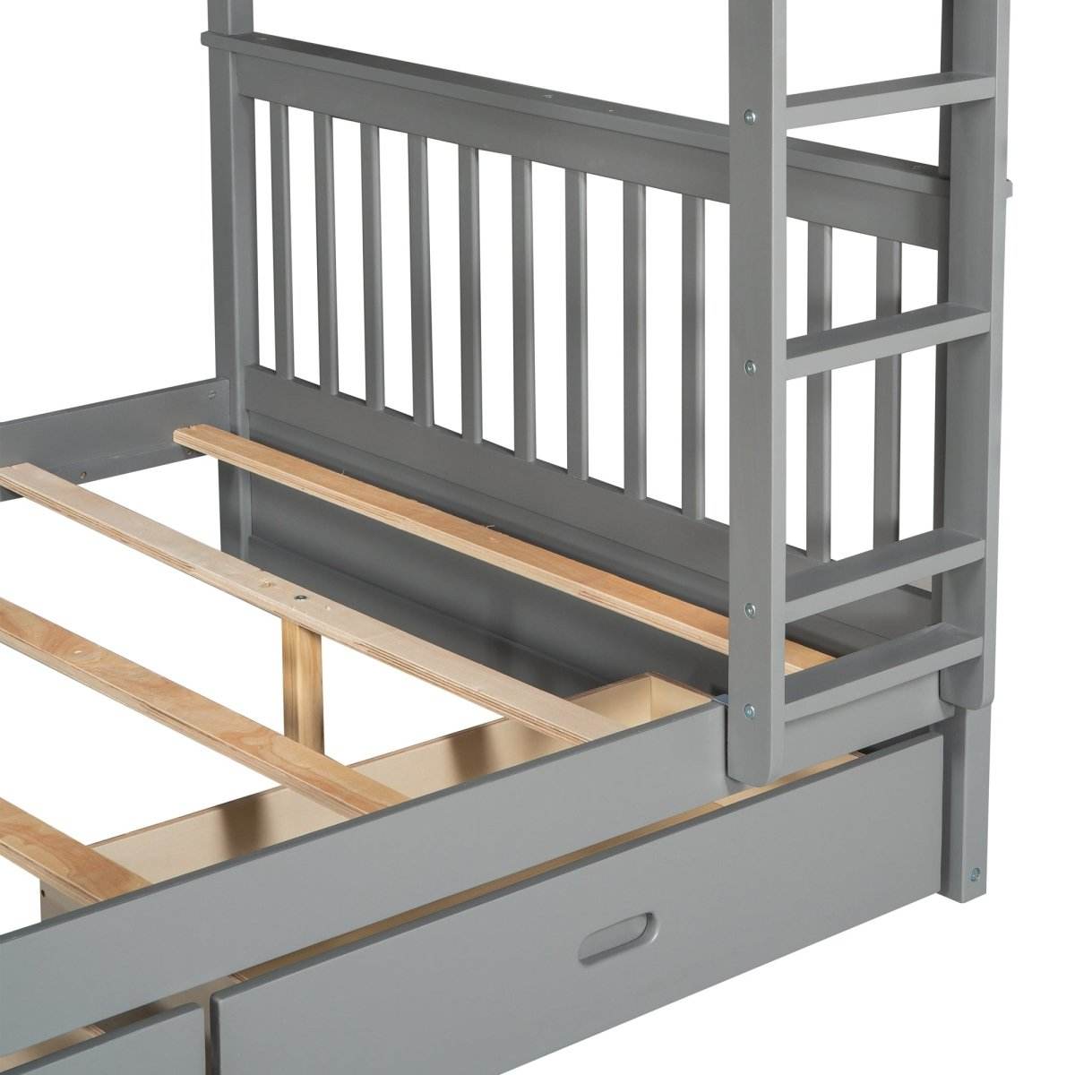 Full-Over-Full Solid Wood Gray Bunk Bed With Storage Drawers - Sleep Galleria