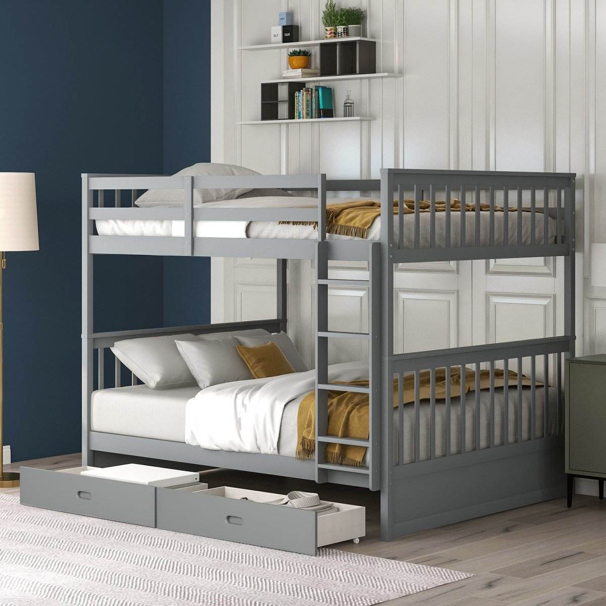 Full-Over-Full Solid Wood Gray Bunk Bed With Storage Drawers - Sleep Galleria
