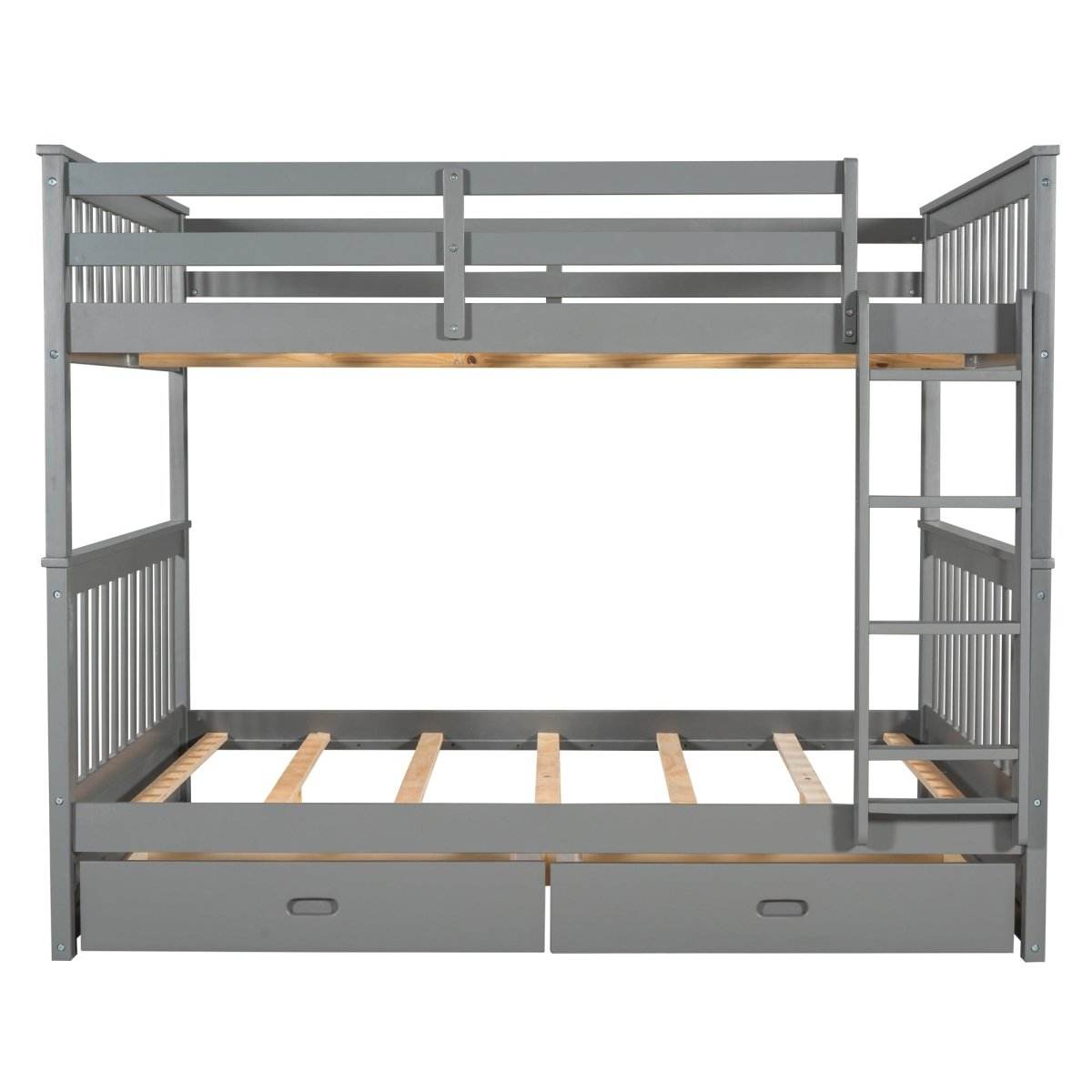Full-Over-Full Solid Wood Gray Bunk Bed With Storage Drawers - Sleep Galleria