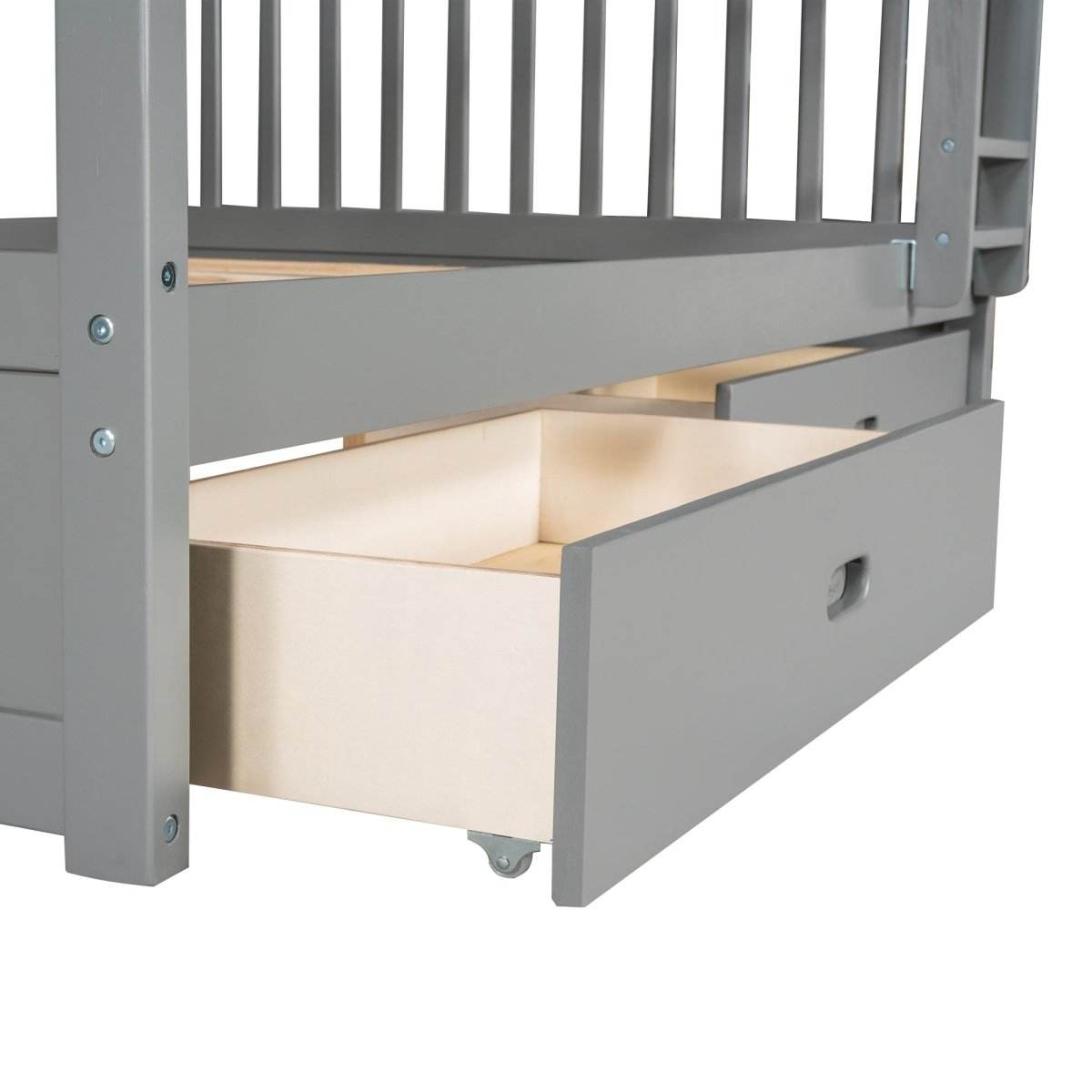 Full-Over-Full Solid Wood Gray Bunk Bed With Storage Drawers - Sleep Galleria