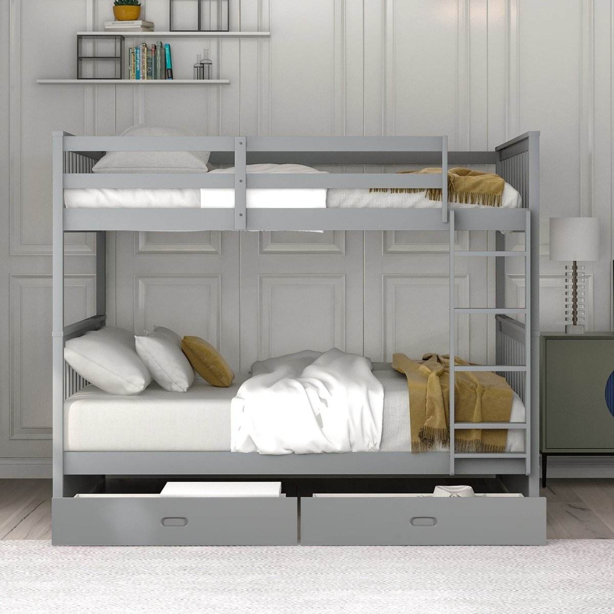 Full-Over-Full Solid Wood Gray Bunk Bed With Storage Drawers - Sleep Galleria
