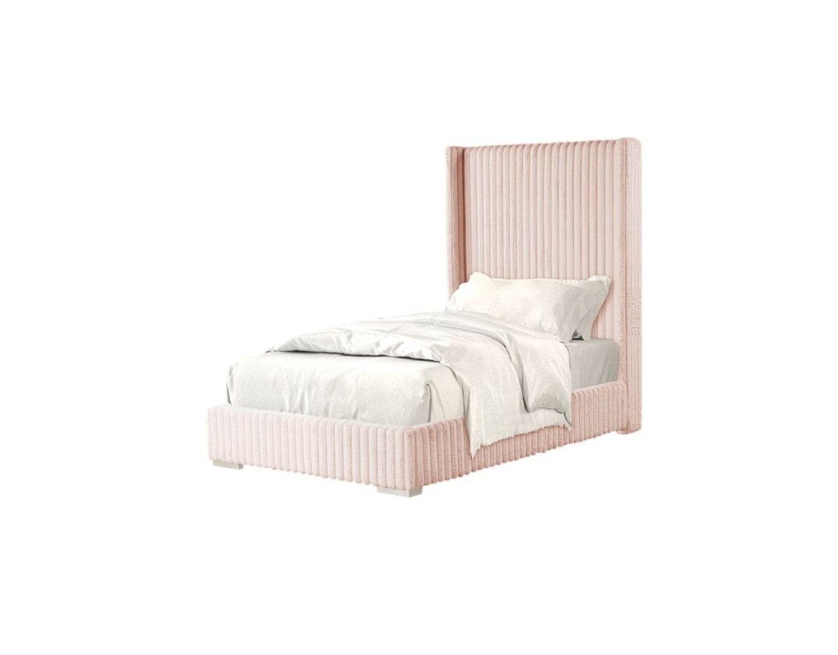 Full Pink Chenille Upholstered Wood Full Size Bed Frame - Driftwood - Omega Lifestyles