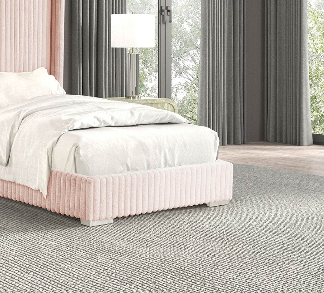 Full Pink Chenille Upholstered Wood Full Size Bed Frame - Driftwood - Omega Lifestyles