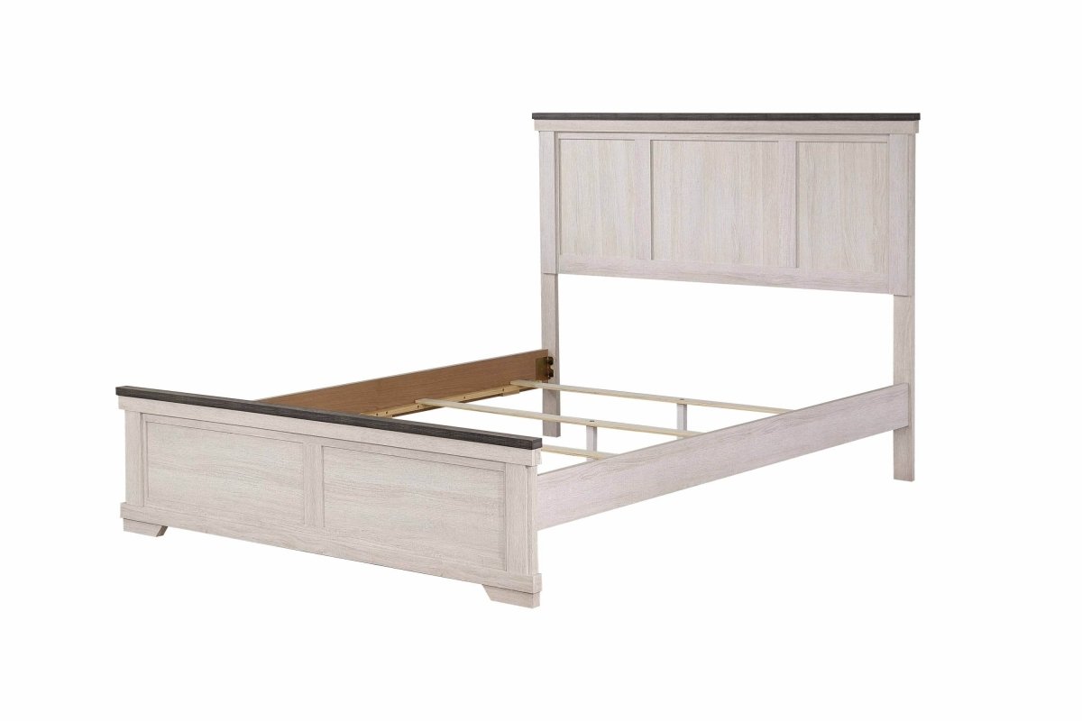 Full Rustic Antique White Brown Panel Bed - Driftwood - Omega Lifestyles