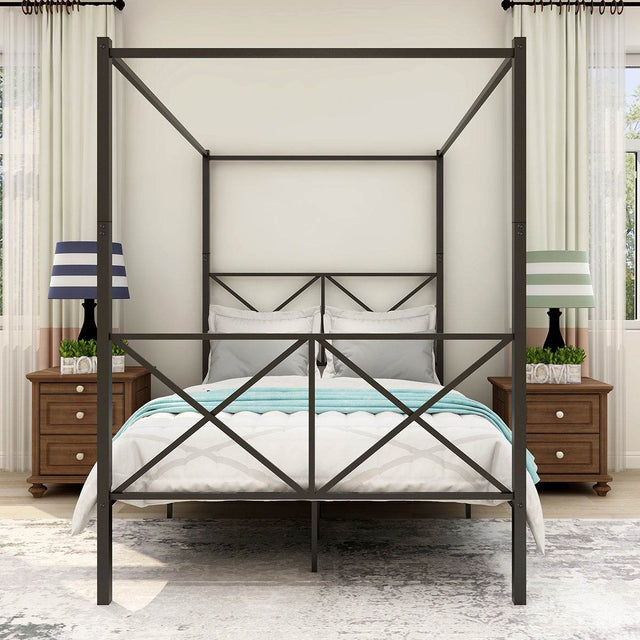 Full Size Black Metal Platform Bed Frame With Storage - Omega Lifestyles