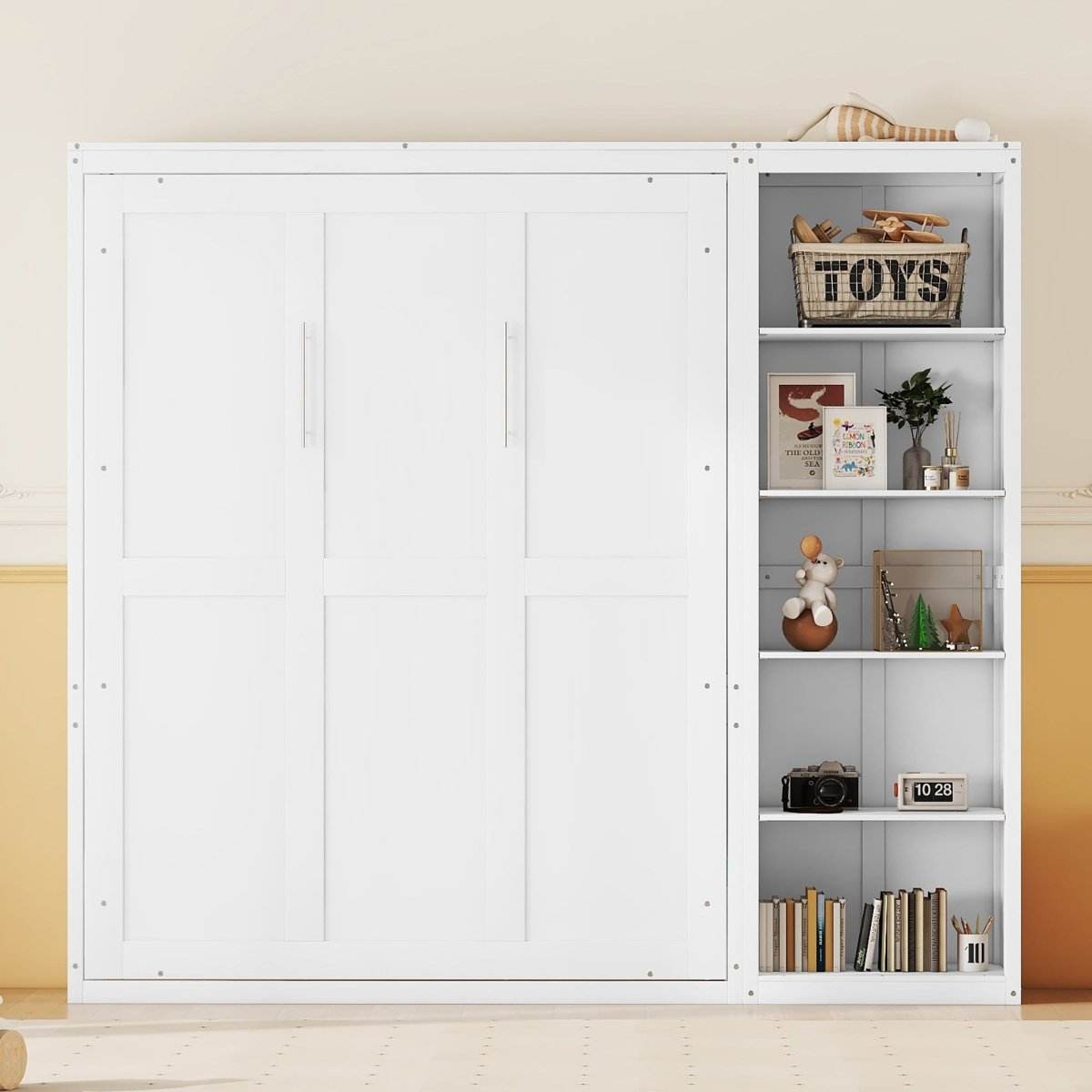 Full Size White Solid Wood Murphy Bed Wall Cabinet - Sleep Galleria