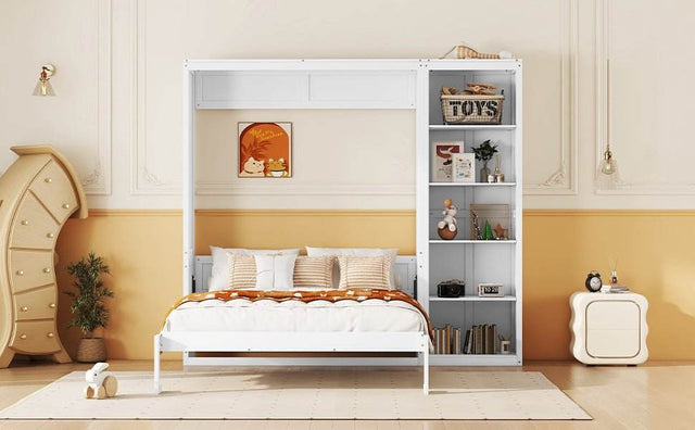 Full Size White Solid Wood Murphy Bed Wall Cabinet - Omega Lifestyles