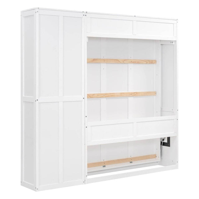 Full Size White Solid Wood Murphy Bed Wall Cabinet - Omega Lifestyles