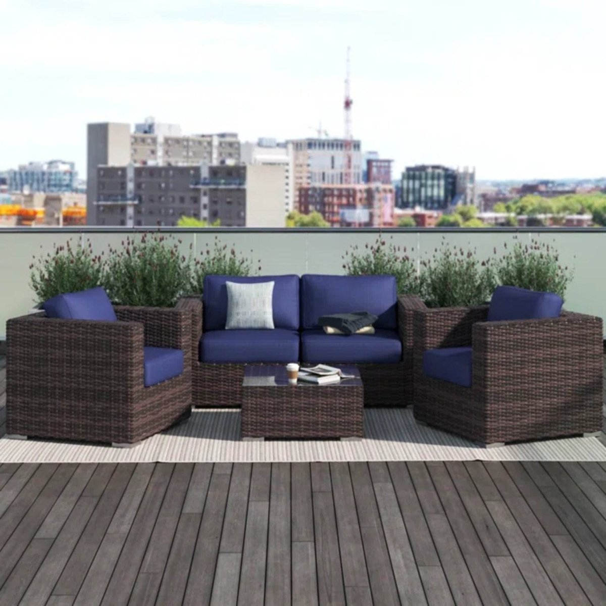 Fully Assembled 5 - Piece Brown Patio Rattan Sofa Set - Driftwood - Omega Lifestyles