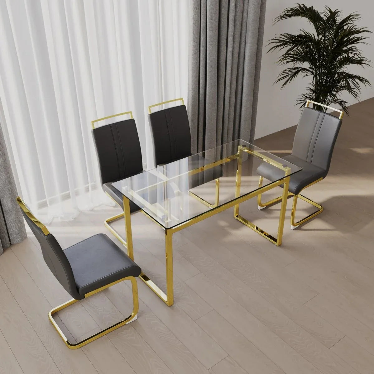 Glass Dining Table Set With Gold Legs And PU Chairs - Omega Lifestyles