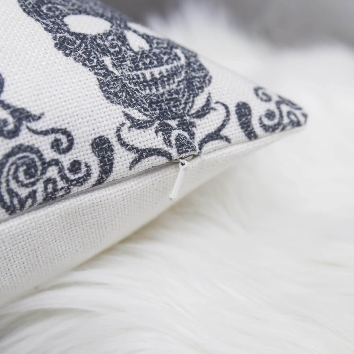 Gothic Damask Skull Cotton Linen Throw Pillow 20x20 Inch - Driftwood - Omega Lifestyles