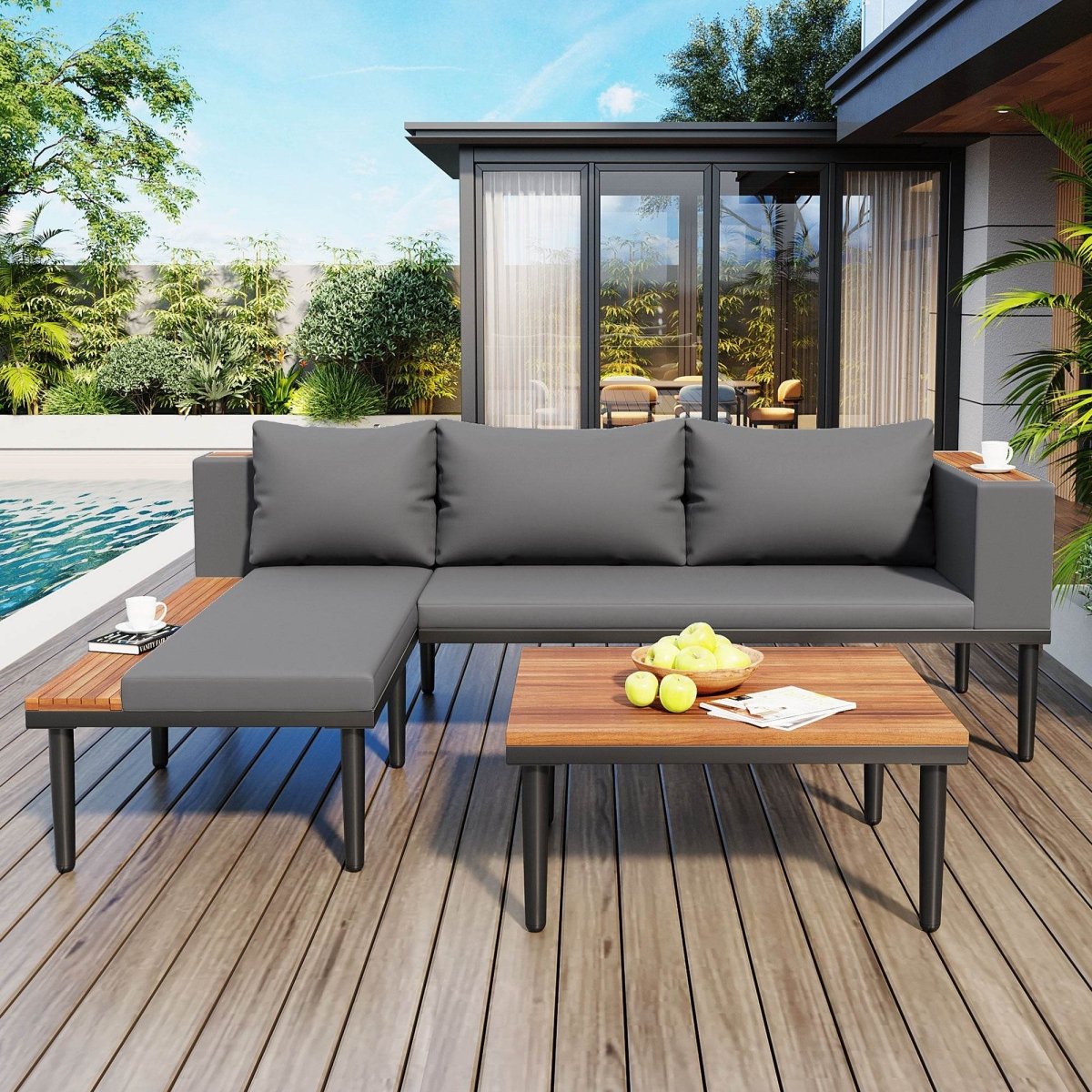 Gray Acacia Wood Outdoor Furniture Patio Sofa Set - Sleep Galleria