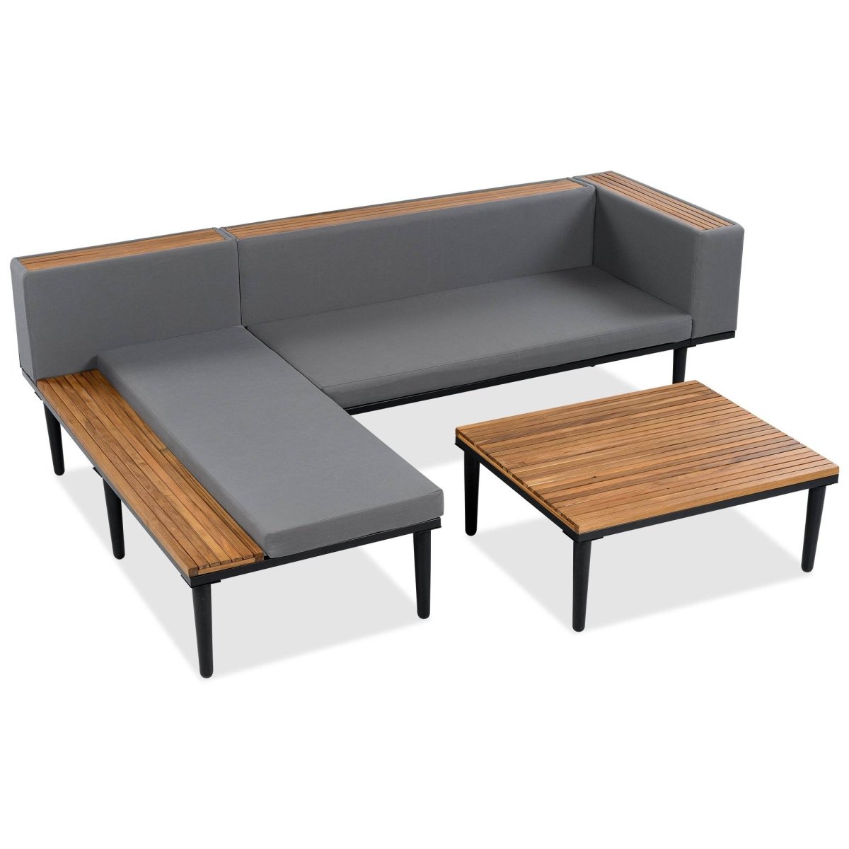 Gray Acacia Wood Outdoor Furniture Patio Sofa Set - Sleep Galleria