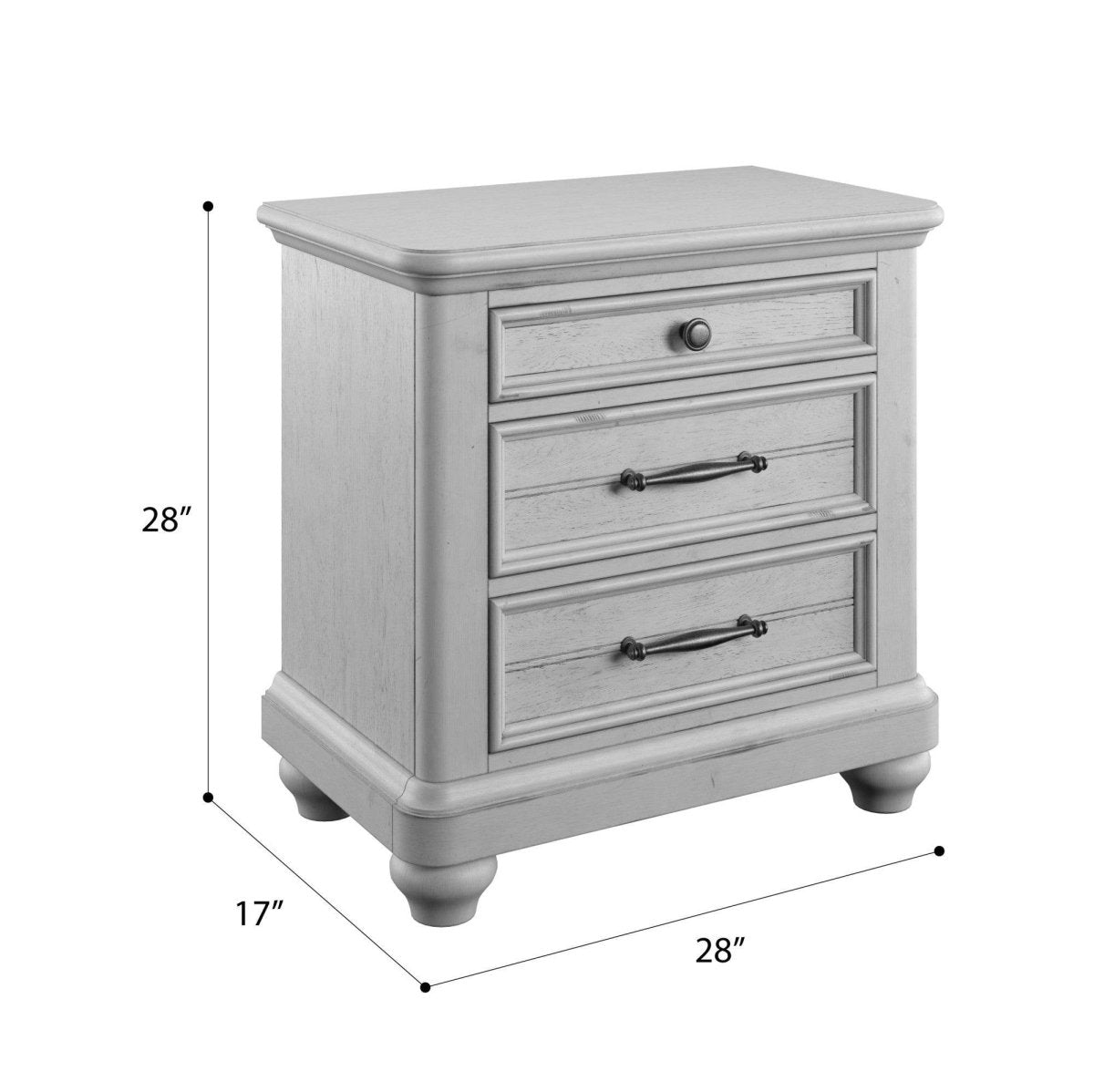 Gray Solid Wood Coastal Farmhouse 3 - Drawer Nightstand With USB - Driftwood - Omega Lifestyles