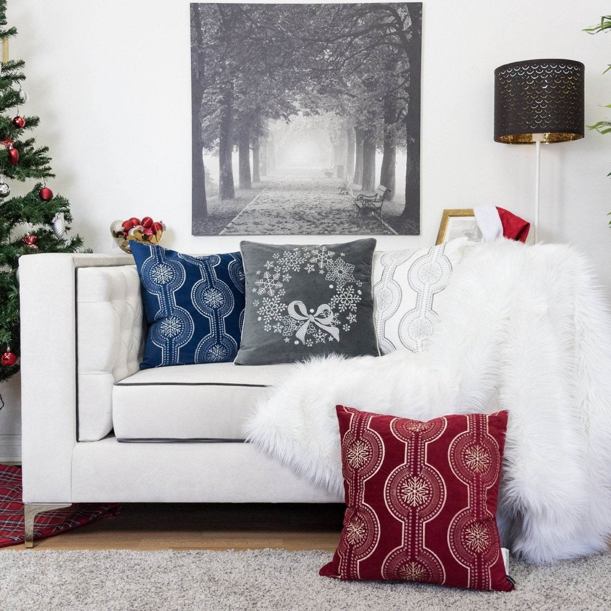 Gray Velvet Holiday Embroidered Snowflake Throw Pillow 20x20 - Driftwood - Omega Lifestyles