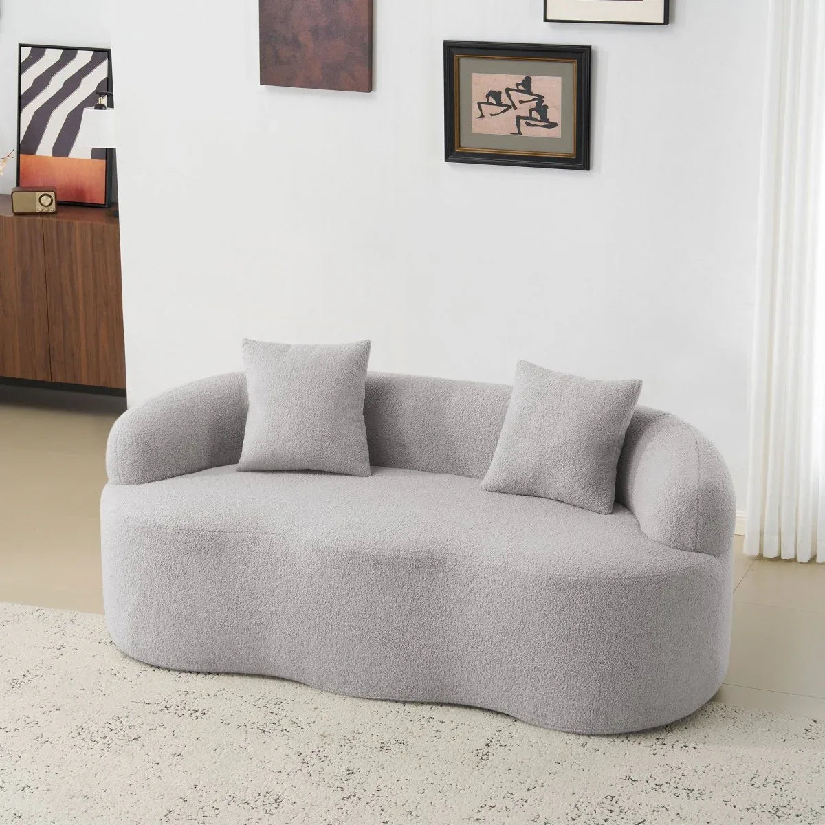 Grey Curved Soft Foam Spring Loveseat With Pillows - Omega Lifestyles