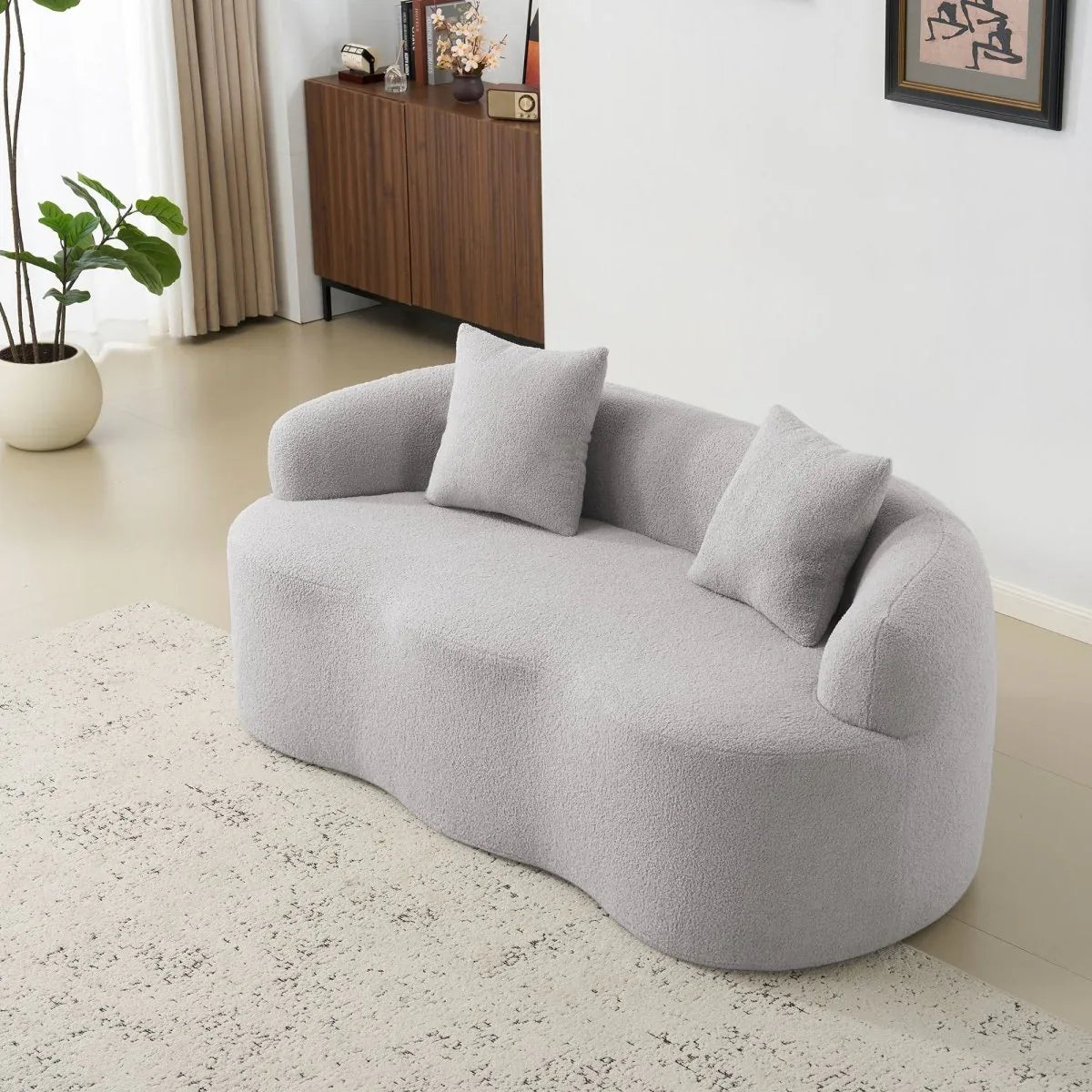 Grey Curved Soft Foam Spring Loveseat With Pillows - Omega Lifestyles