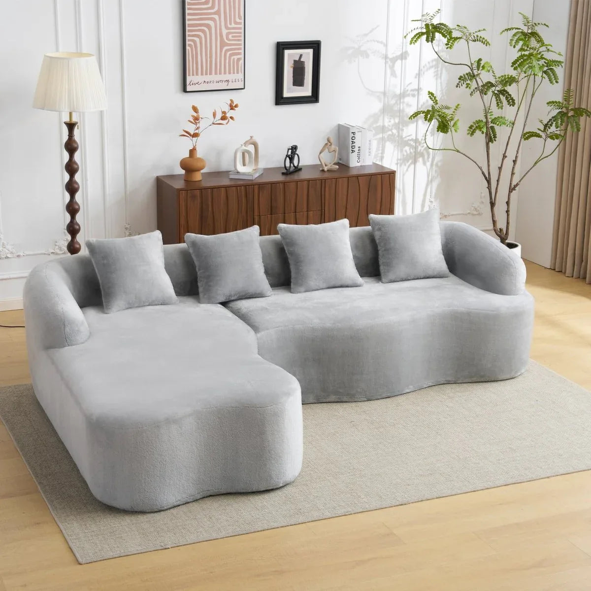 Grey Modular L-Shape Sectional Sofa With Curved Chaise - Omega Lifestyles