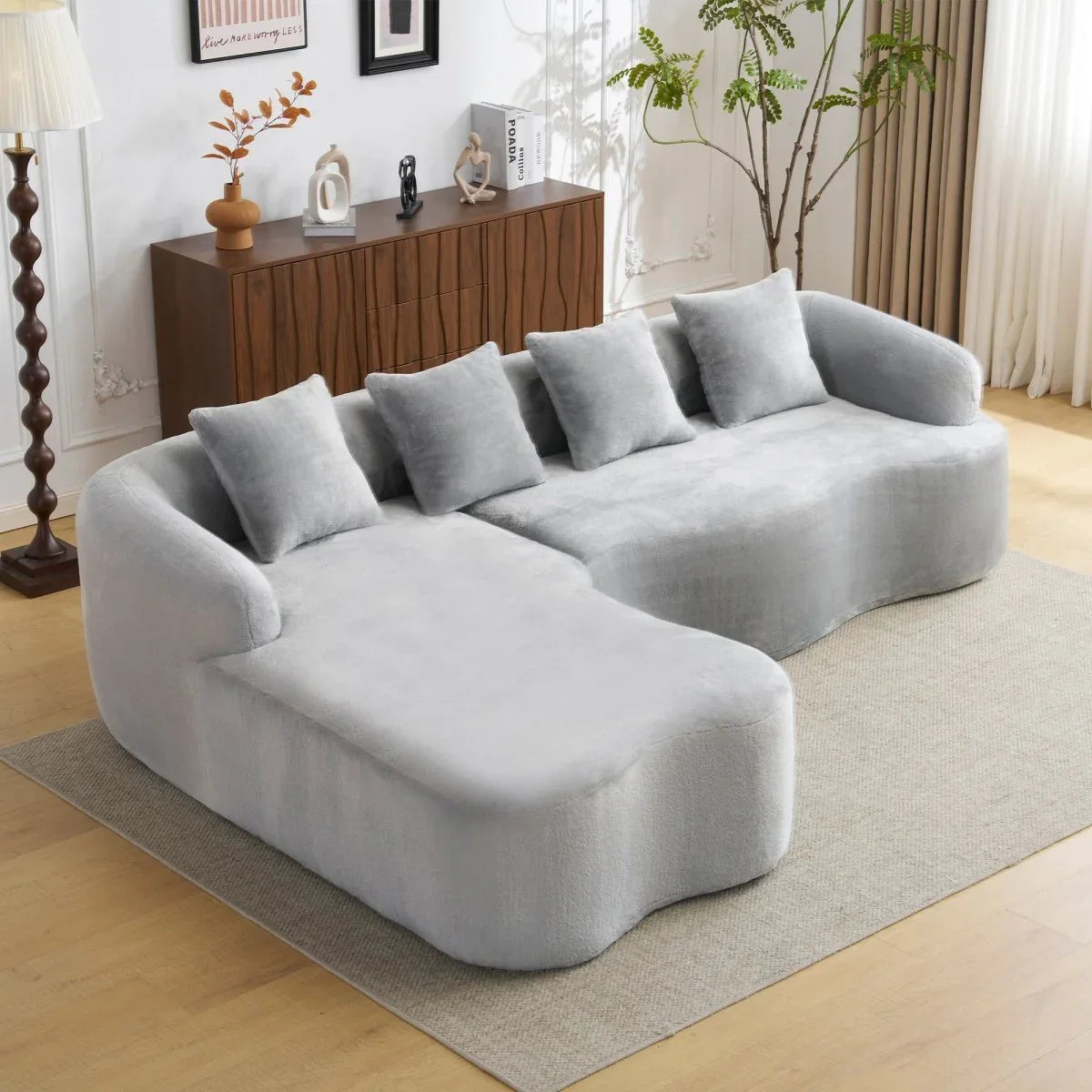 Grey Modular L-Shape Sectional Sofa With Curved Chaise - Omega Lifestyles