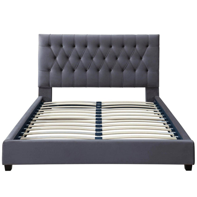Grey Velvet Upholstered Queen Platform Bed Frame - Omega Lifestyles