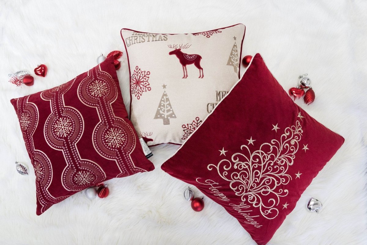 Happy Holidays Embroidered 20x20 Velvet Throw Pillow - Driftwood - Omega Lifestyles