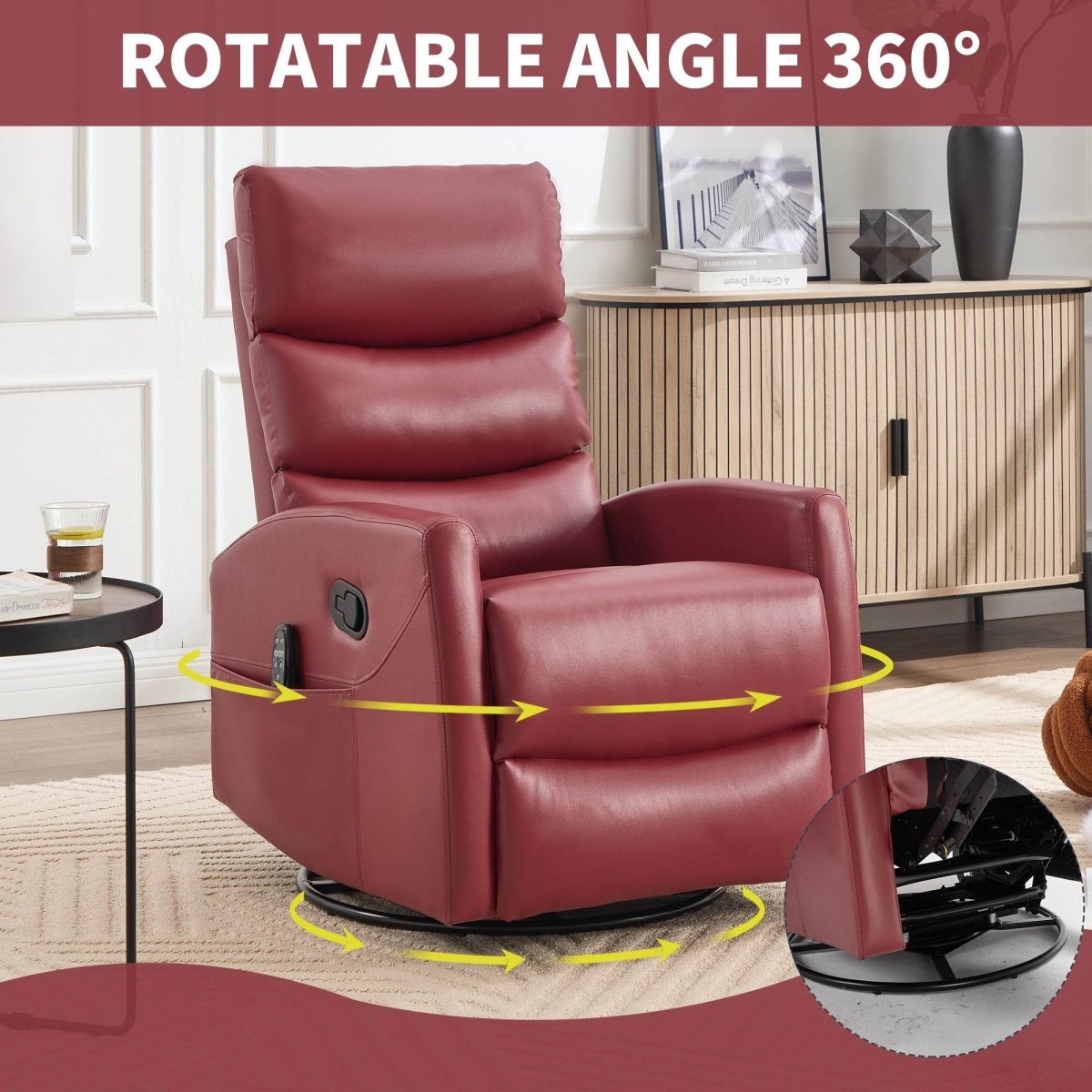 Heat Massage Recliner Chair With Swivel Rocker And Heat - Driftwood - Omega Lifestyles