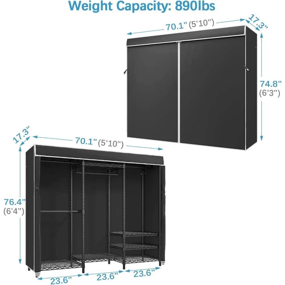 Heavy Duty Covered Metal Clothing Rack With Cover - Sleep Galleria
