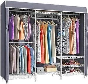 Heavy Duty Covered Metal Clothing Rack With Cover - Sleep Galleria