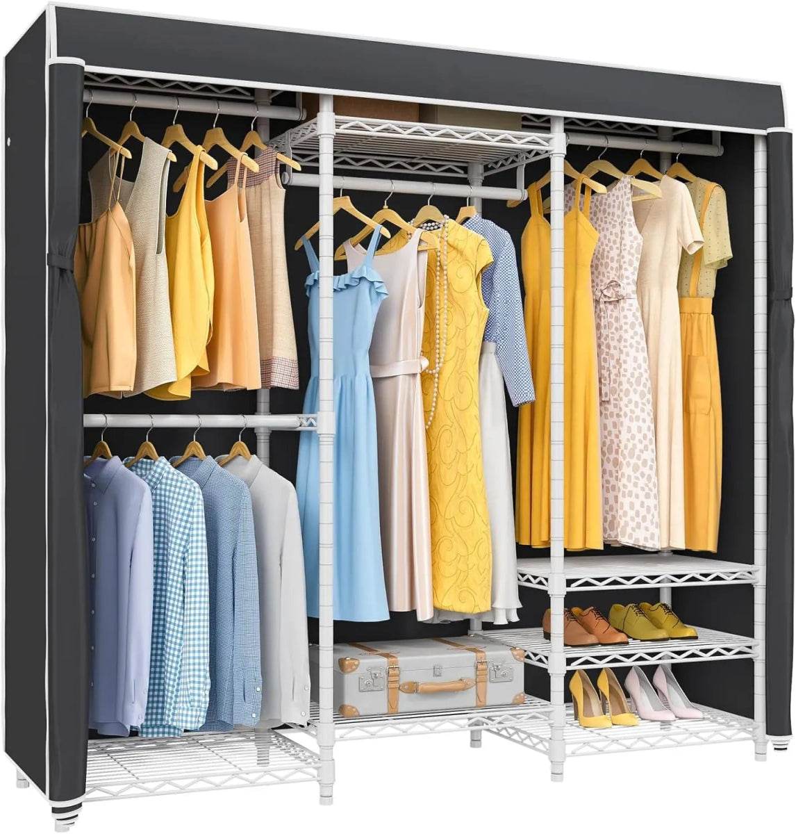 Heavy Duty Covered Metal Clothing Rack With Cover - Sleep Galleria